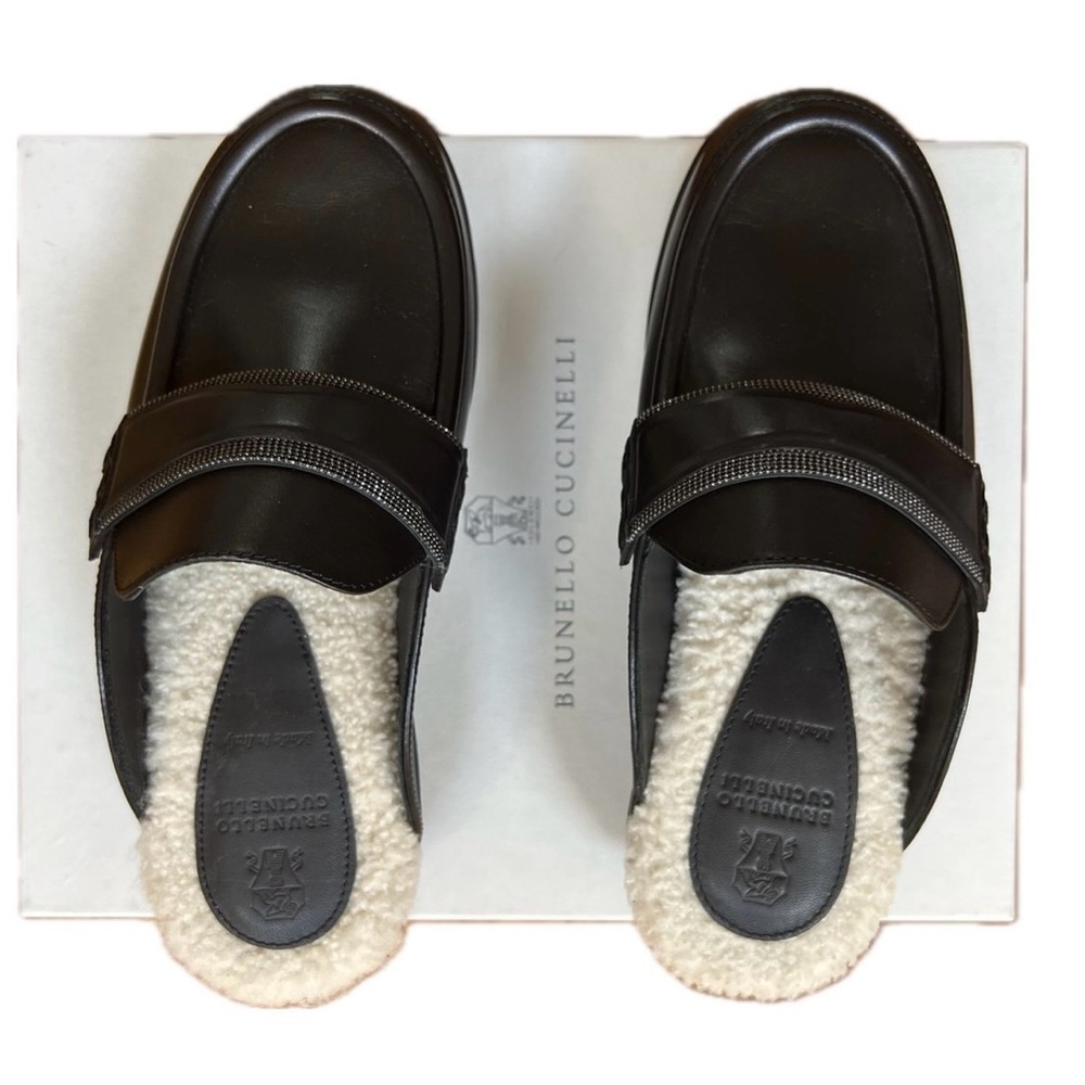 Brunello Cucinelli Embellished Leather Shearling Clogs  37 - Picture 15 of 16